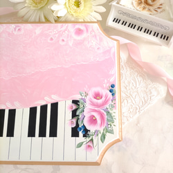 薔薇好きな方へ♪薔薇とブルーベリー♪ピアノ鍵盤ボード♪♡【P010】ピンク♡清楚♪ 6枚目の画像