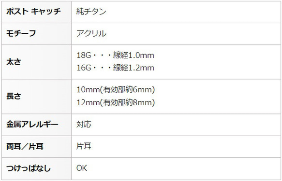 つけっぱなし アクリルカラーボール セカンドピアス 4mm 純チタン 太軸 片耳 【2-16】 ボディ BlueHill 4枚目の画像