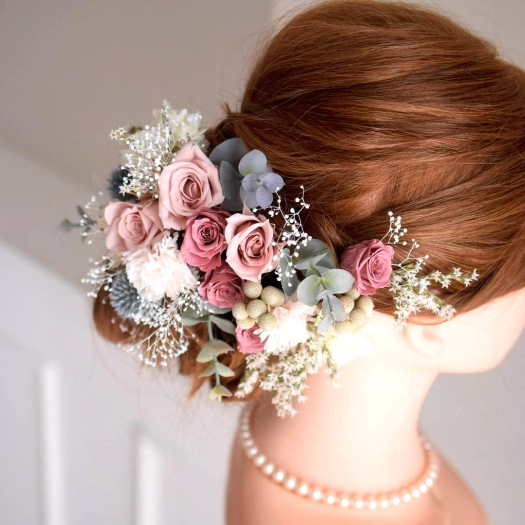 ⋆いしわた様専用 お申込み欄⋆ くすみモーブピンク：野の花ヘッドドレス《ワイヤー入りピック》花色変更・ボリュームup