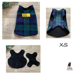 ハンドメイド犬服XSグリーンチェックフリース　　　XS26 2枚目の画像