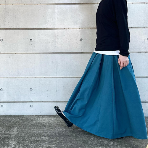 ハンドメイド　有松鳴海絞り　ロングスカート＋ちっちゃめがま口バッグ⑤ 【別売可】 ハンドメイド 有松鳴海絞り ロングスカート＋ちっちゃめがま口