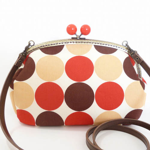 あめ玉 がま口ショルダーバッグ ドット柄 赤系 ポシェット ショルダー