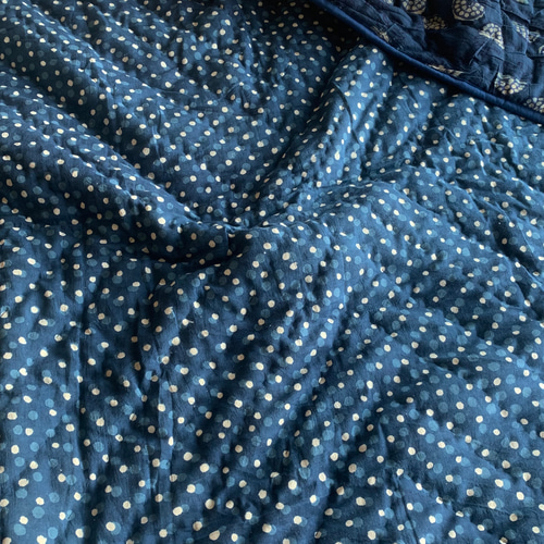 インド綿 藍染 ブロックプリント ベビーキルト その他インテリア雑貨