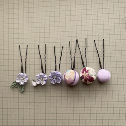 和玉&つまみ細工髪飾り（薄紫×白）　桜 3枚目の画像