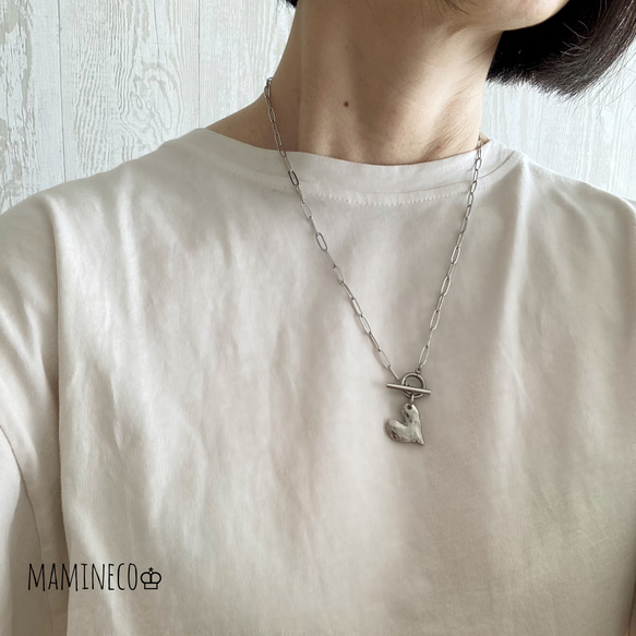 オールステンレス製 クリップチェーンマンテルネックレス ハート