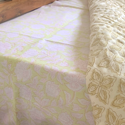 インド　ブロックプリント　ベットシーツ　&枕カバー ハンドブロックプリントのクイーンサイズのベッドスプレッド：インド綿