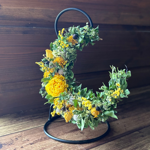 ドライフラワーのナチュラルリース green&yellow