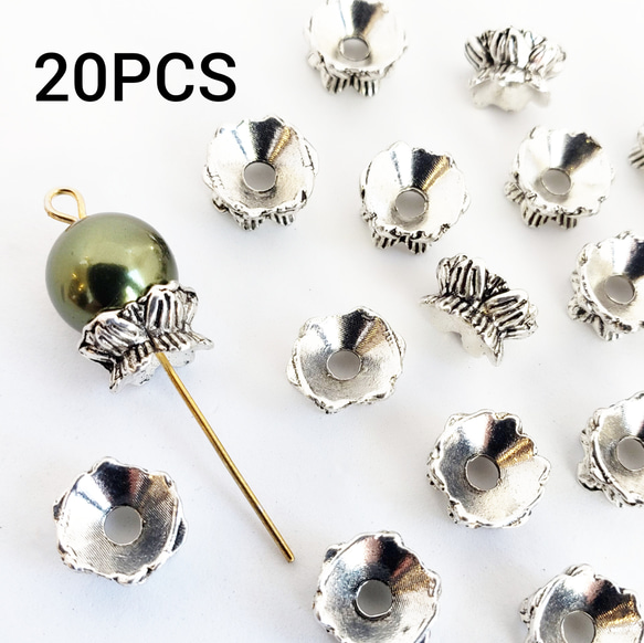 ぶーりん　アンティークビーズ 20個 仏教 蓮 ビーズキャップ スペーサー パーツ ビーズ/アンティーク