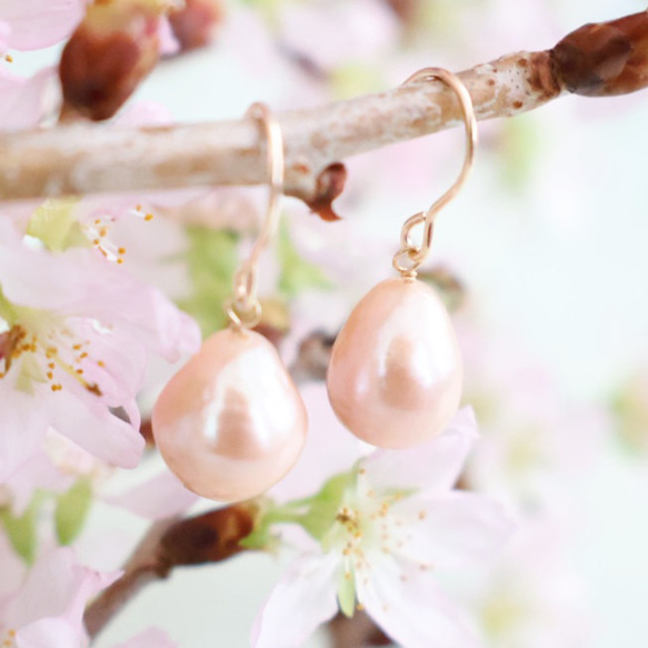 春季粉紅淡水珍珠單耳墜正式 14kgf 金屬防過敏畢業典禮入學典禮櫻花 第7張的照片