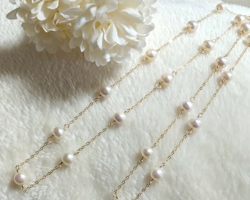14kgf淡水パールカービングネックレス 14kgf☆淡水パール ステーションネックレス ネックレス