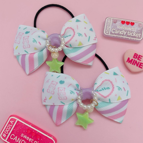 Fancy シンプルリボン♡ ツイン ハンドメイド リボン ヘアゴム