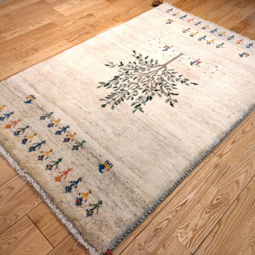 ペルシャギャッベソファ前小判型120×80アイボリー生命の木花葉
