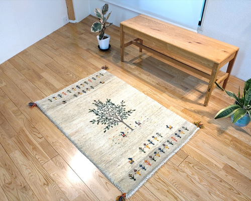 ペルシャギャッベ ソファ前120×82 ライトブラウン孔雀小判型