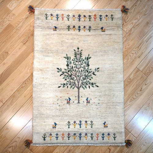 ペルシャギャッベソファ前小判型120×80アイボリー生命の木花葉