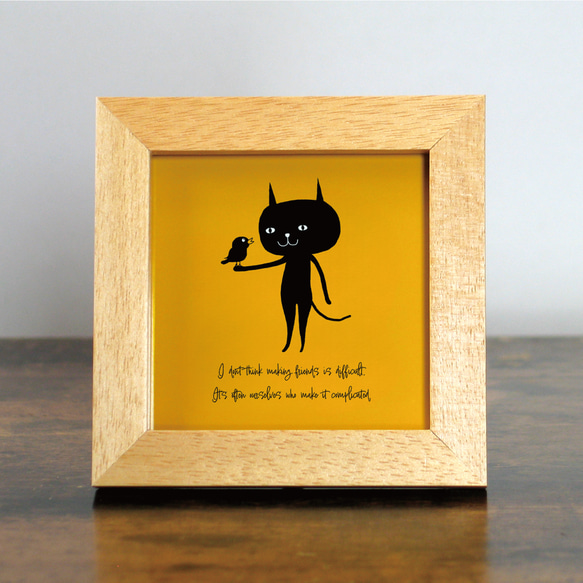 【額付き】 北欧　ネコ　猫　絵　絵画　アート　ポスター　黒猫　イラスト　グッズ　猫モチーフ　雑貨「ねこのひげ　0067」 1枚目の画像