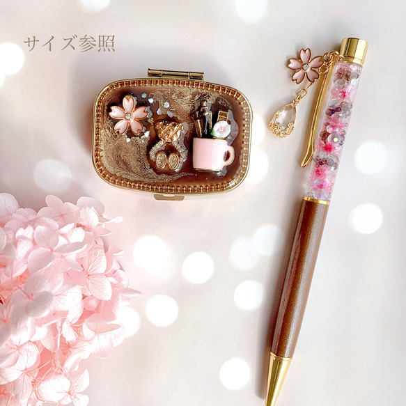 桜とくまのジュエリーコフレ Paris  /  ジュエリーケース 鏡付き  さくらピンク& チョコレートブラウン 5枚目の画像