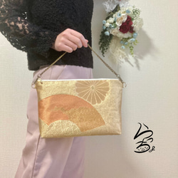 【kimono】帯リメイク 扇に菊 クラッチバッグ 3枚目の画像