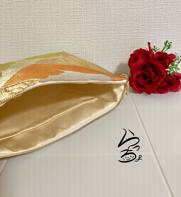 【kimono】帯リメイク 扇に菊 クラッチバッグ 9枚目の画像