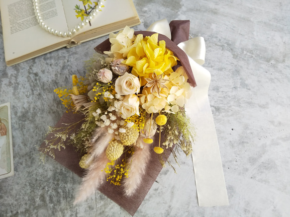 Swag bouquet ＜nanohana＞＊スワッグ＊春＊ブーケ＊スプリング＊壁掛け＊プリザーブドフラワー＊お花＊ギ 6枚目の画像