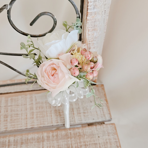 ウェディングブーケ　ブートニア付 ウェディングブーケ（ブートニア付き）B-166 ブーケ himejyon 通販