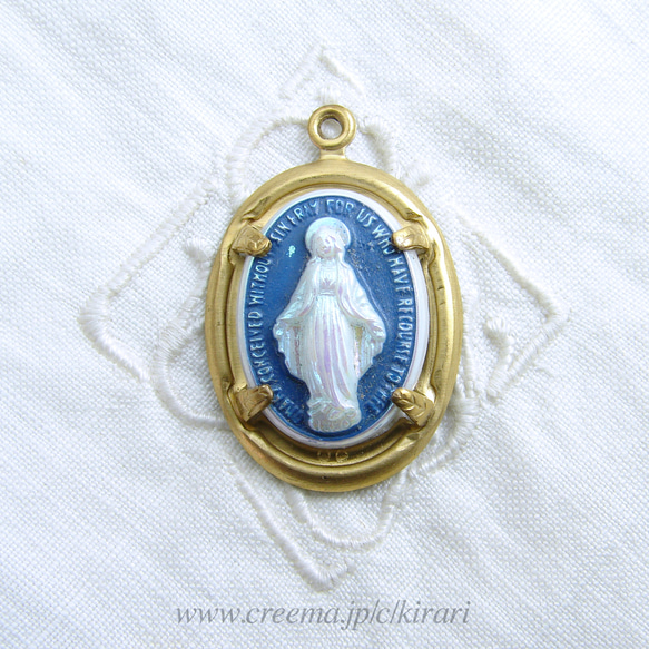 ヴィンテージカボション~ Virgin Mary ~ White & Blue ~ 石座のオプション有り 1枚目の画像