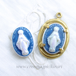 ヴィンテージカボション~ Virgin Mary ~ White & Blue ~ 石座のオプション有り 2枚目の画像