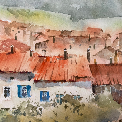 194）原画 水彩画 風景画 ロートレック村 絵画 マグリット0125 通販