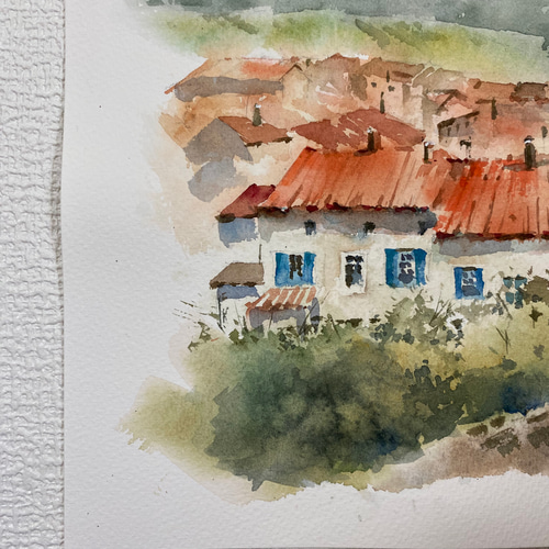 194）原画 水彩画 風景画 ロートレック村 絵画 マグリット0125 通販