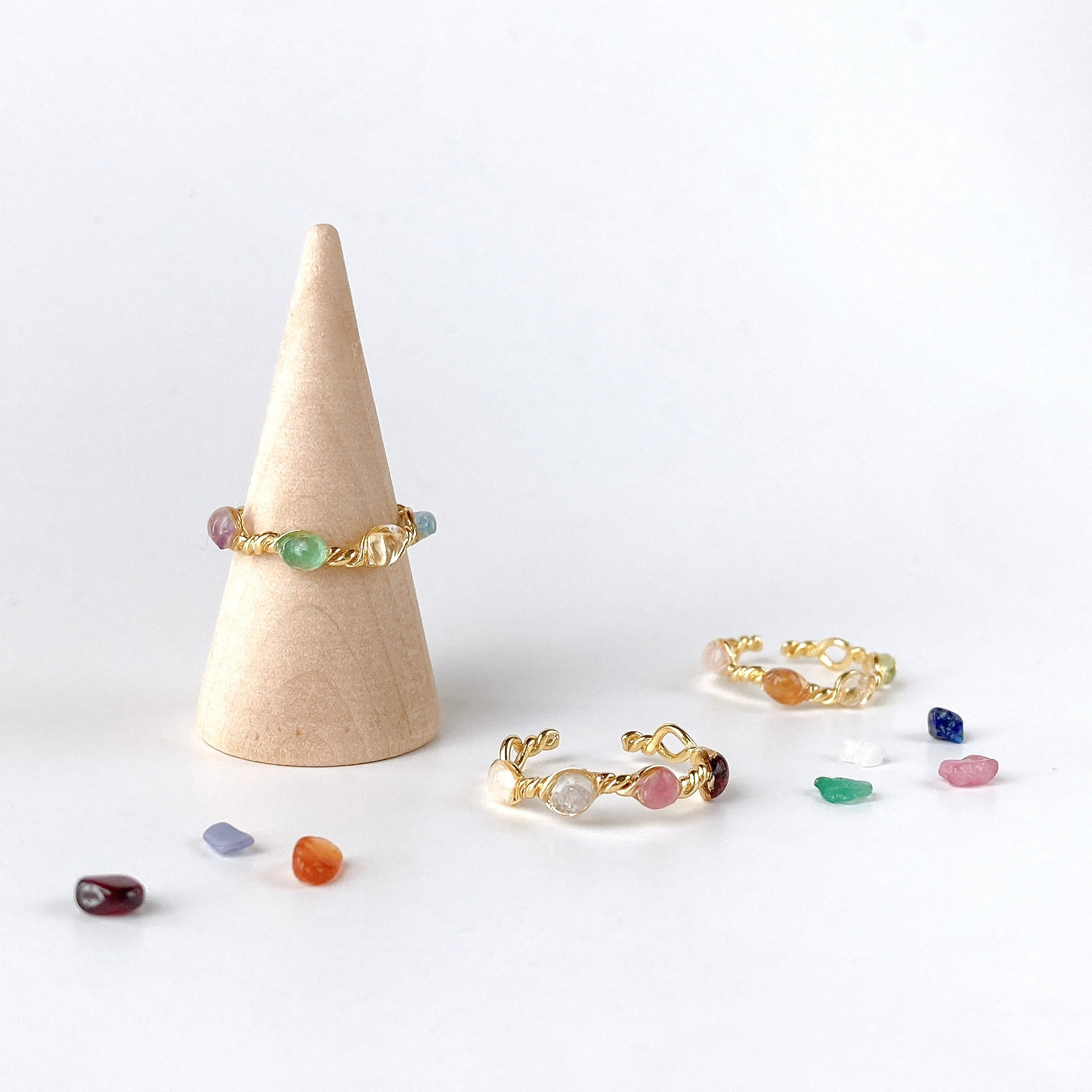 彩り天然石リング♡パワーストーン♡指輪激安まとめ売り♡15pcs