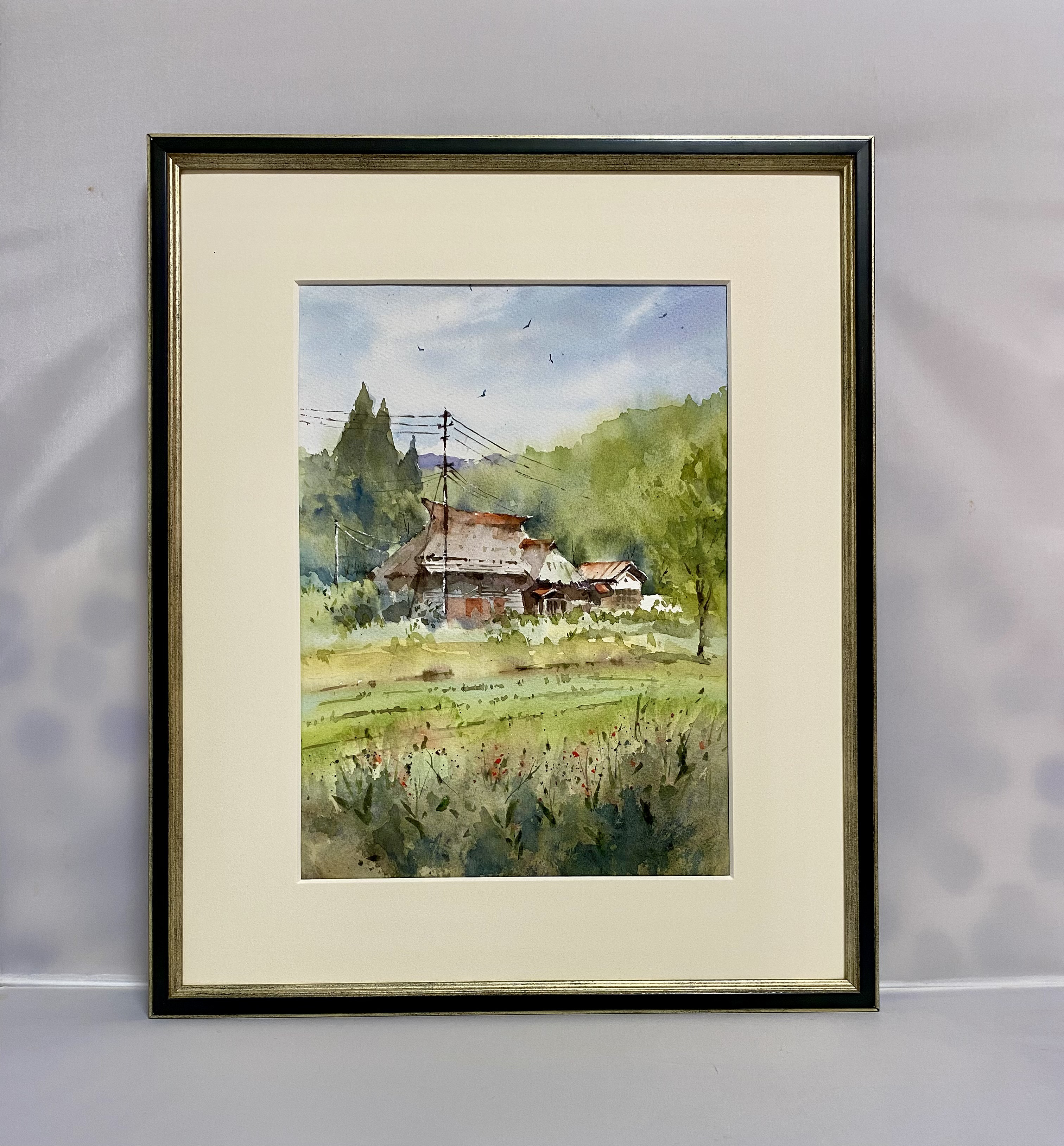 原画・紙に水彩・額装★真作保証★ ★吹田草牧「風景」