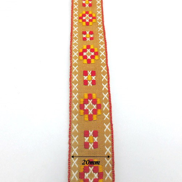 北欧風チロリアン刺繍リボン【 Nordic design / Red x Beige 】20mm×50㎝ 4枚目の画像