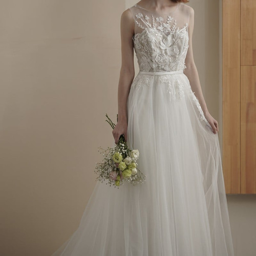 サイズオーダー可】花柄刺繍 フラワーレース Aライン ウエディング