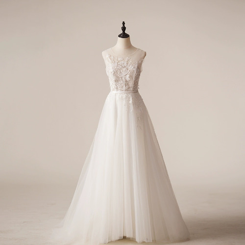 サイズオーダー可】花柄刺繍 フラワーレース Aライン ウエディング