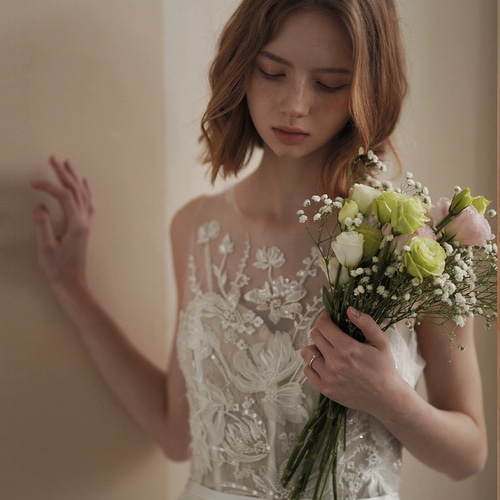 サイズオーダー可】花柄刺繍 フラワーレース Aライン ウエディング