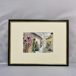 198）原画 水彩画 風景画 南フランスの小さな村 絵画 マグリット0125