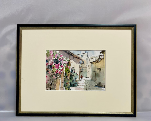 198）原画 水彩画 風景画 南フランスの小さな村 絵画 マグリット0125