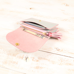 【SALE】かわいい　本革　アコーディオン　コンパクト財布　ペールグレー/さくら色Ⅰ 5枚目の画像