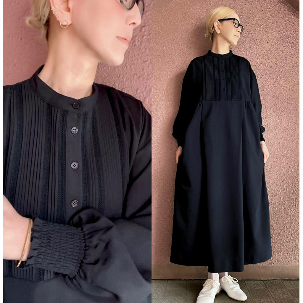 RATA❤️2色有❤️1枚で完結❤️大人の上品ゆったりワンピース❤️ピンタック&ボリューム袖❤️普段着&冠婚葬祭にも❤️