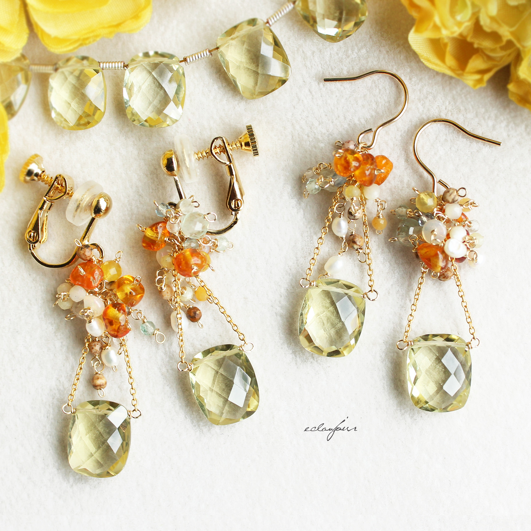 14kgf／シャイニーイエローのピアス＆イヤリング【eclanjour】