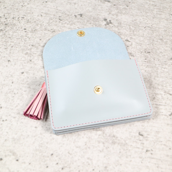 【SALE】かわいい　本革　アコーディオン　コンパクト財布　ペールグレー/さくら色Ⅱ　ミニ財布 4枚目の画像