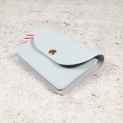 【SALE】かわいい　本革　アコーディオン　コンパクト財布　ペールグレー/さくら色Ⅱ　ミニ財布 5枚目の画像