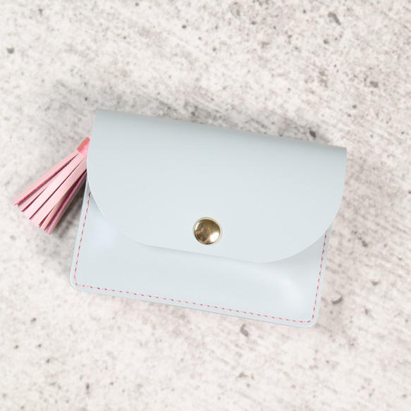 【SALE】かわいい　本革　アコーディオン　コンパクト財布　ペールグレー/さくら色Ⅱ　ミニ財布 1枚目の画像