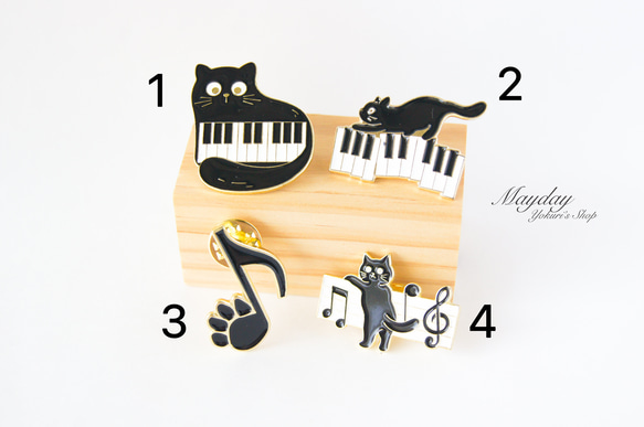 『猫と音楽シリーズ〜丸い目の猫とピアノのブローチ』 9枚目の画像