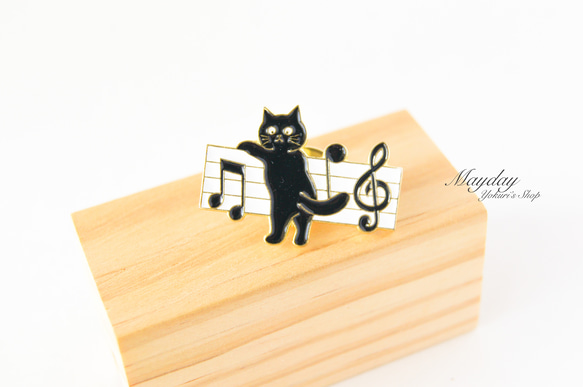 『猫と音楽シリーズ〜音楽に合わせて踊る猫のブローチ』 1枚目の画像