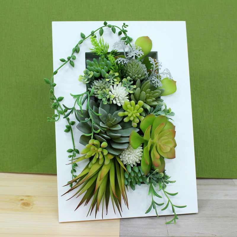 壁掛け＆スタンド兼用の「フェイク多肉のフレーム」アレンジ・アートフラワー（上質造花）