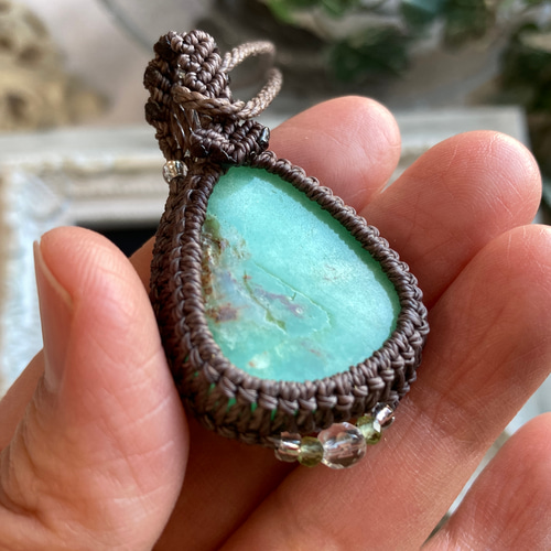 クリソプレーズアクアマリンマクラメネックレス