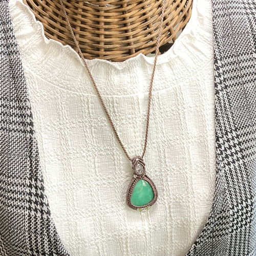 クリソプレーズ マクラメ編みネックレス・マクラメネックレス