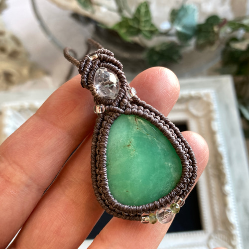 クリソプレーズ マクラメ編みネックレス・マクラメネックレス