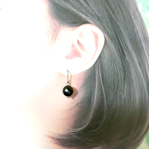 オブシディアン×タイガーアイフープイヤリング オブシディアン×タイガーアイフープイヤリング