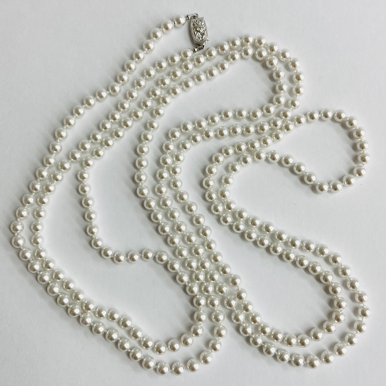 ガラスパールオールノットスーパーロングネックレス/6mm約182cm/スノーホワイト/made in japan